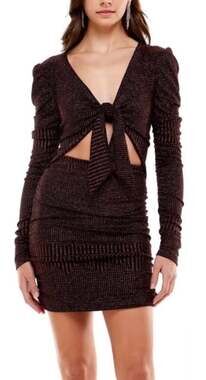 WAYF x Emma Rose Corvette Ruched Minidress Women's Med Black Metallic V-Neck